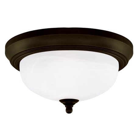 WESTINGHOUSE Fixture Ceiling Flush-Mount 60W 2Lght Classic 13In ORB Frost White Alabstr Glass 6429100